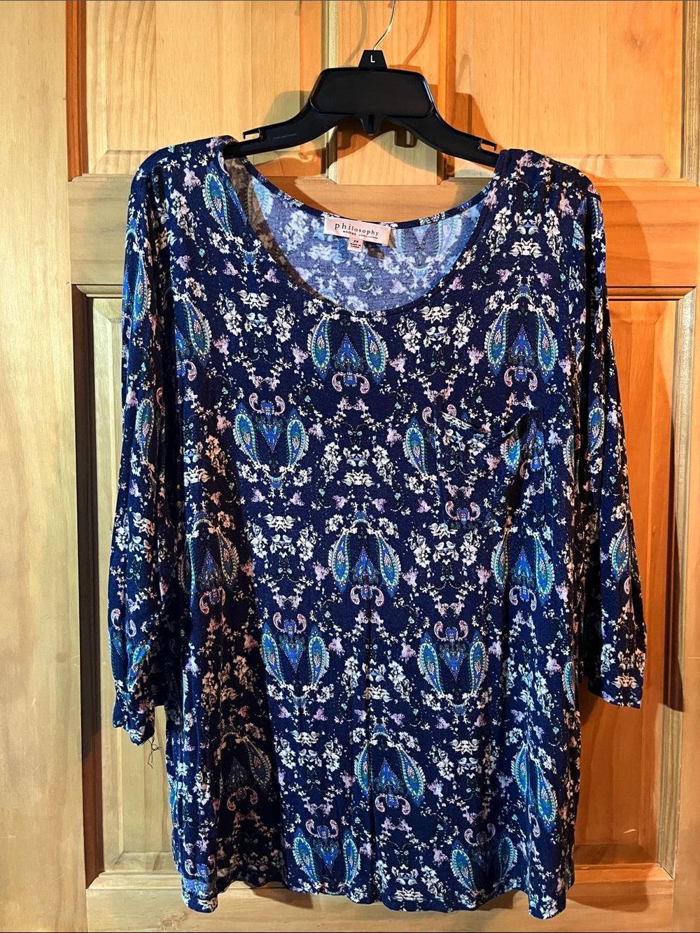 Philosophy Navy and Teal Floral Paisley Scoop Neck Top